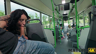 MATURE4K. Jumping on a cock in the bus