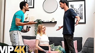 CUCK4K. Pregnant blonde with natural tits is enjoying stranger's cock in front of her husband