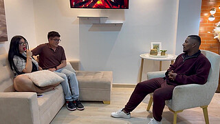 Interracial fuck with my best friend's girlfriend Nerd in his own house, he catches us with my cum in her mouth!