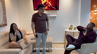 Interracial fuck with my best friend's girlfriend Nerd in his own house, he catches us with my cum in her mouth!