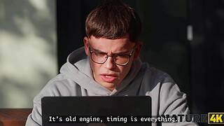 MATURE4K. Nerd tries Big Tits for the first time