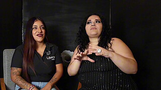 Sharon, a big-breasted MILF in a glory hole interview