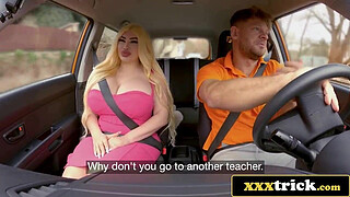 Dumb Blonde Bombshell Takes Dick Instead of Driving Lessons