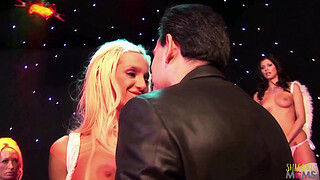 Blonde milf is having a superb kinky foursome with her friends as they wear masks and fuck hard