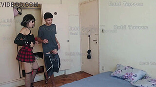 I caught my cheeky half-brother sniffing my panties in the closet and punished him by giving him my pussy. (COMPLETE IN RED)