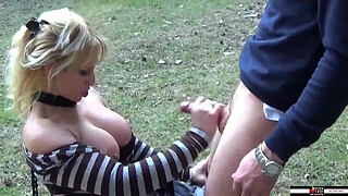 Kinky busty blonde fucked outdoors like a slut