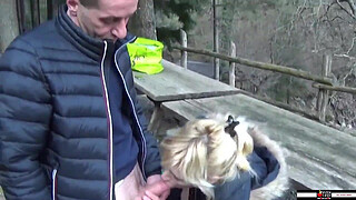 Kinky busty blonde fucked outdoors like a slut