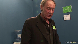 The cute brunette loves group sex and this time she has is with three guys