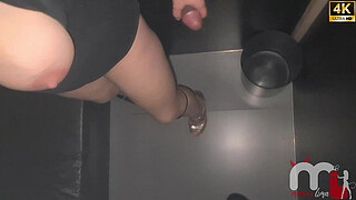 Hot married woman enters the booth, sucks the big dick, moans on the man's cock and makes the cuckold film everything so he can jerk off.