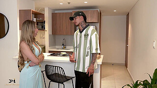 Hot Blonde Pays Pizza Delivery Guy with Her Pussy - Danner Mendez & Ambar Prada