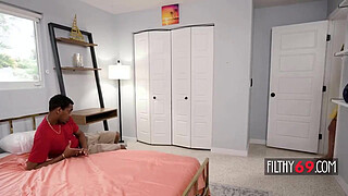 Blonde stepmom finally let her black stepson to fuck her