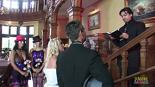 Holy water exposes the milf bridesmaids as demons which begins an anal group sex session with double penetration