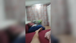 Naughty redhead shows off for her men online, and her husband records it and masturbates.