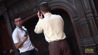 As they hunt for ghosts they come across a blonde and brunette milf who crave an anal foursome