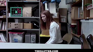 TeenLifter - Cute Redhead Tiny Teen Shoplifter Agrees To Let Big Cock Mall Cop Fuck Her For No Police Involvement - Pepper Hart, Chad White