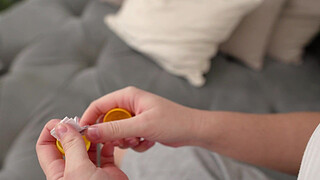 Blonde babe loves two cocks inside