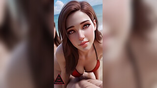 From Velvet Shadows to Salt-Kissed Sands. Threesome Where Brunette Intimacy Meets Redhead Tide ( AI Generated FFM )