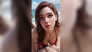 From Velvet Shadows to Salt-Kissed Sands. Threesome Where Brunette Intimacy Meets Redhead Tide ( AI Generated FFM )