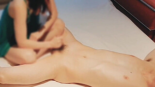 A slender, cute wife wearing sexy green lingerie makes an adulterous man's penis erect and ejaculate with a handjob. Homemade amateur personal shooting kawasaki JK