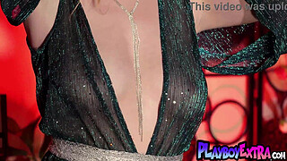 Mischievous redhead teen Katriana Lohan slipping out of her fancy dress