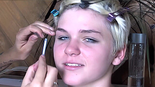 Blonde girl sucking huge cock