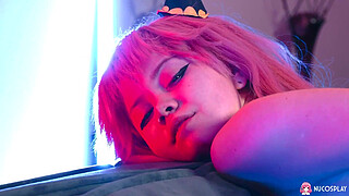 Naughty redhead slut Rebecca Nikson uses a large sex toy.