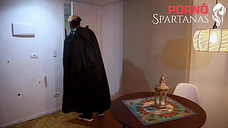 A lecherous gypsy makes New Year's predictions for a hot blonde and takes advantage of her.