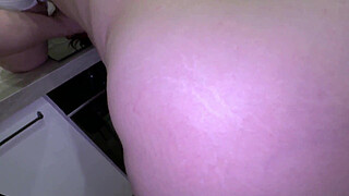 Hot mature stepmom with big milks and fat ass got cock in her mouth and double penetration on the kitchen table and on the bed