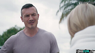 A skinny, blonde, small-titted teen girl Emma Rosie is punished for losing her virginity by being send outside, naked!