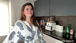 Busty Step Mother Seduces Step Son by her yummy cock at the kitchen, shows him milky tits and masturbating