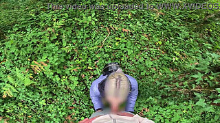 I see a girl cycling in the woods and when I go to urinate she helps me by giving me a blowjob in public