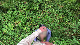I see a girl cycling in the woods and when I go to urinate she helps me by giving me a blowjob in public