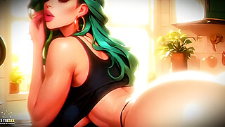 Green Hair Bimbo Slut Big Ass Tits Huge Cock Fantasy Kitchen (100% AI Generated)