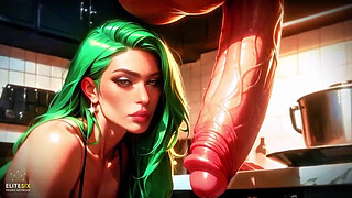 Green Hair Bimbo Slut Big Ass Tits Huge Cock Fantasy Kitchen (100% AI Generated)
