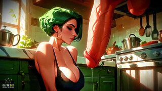 Green Hair Bimbo Slut Big Ass Tits Huge Cock Fantasy Kitchen (100% AI Generated)