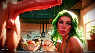 Green Hair Bimbo Slut Big Ass Tits Huge Cock Fantasy Kitchen (100% AI Generated)