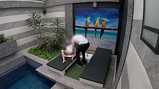 I undress in front of the hotel waiter, he agrees to eat my tight pussy and I give him a blowjob until he cums in my mouth