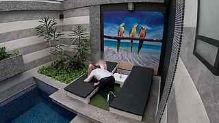 I undress in front of the hotel waiter, he agrees to eat my tight pussy and I give him a blowjob until he cums in my mouth