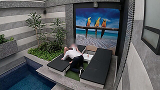 I undress in front of the hotel waiter, he agrees to eat my tight pussy and I give him a blowjob until he cums in my mouth