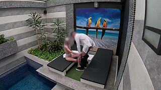 I undress in front of the hotel waiter, he agrees to eat my tight pussy and I give him a blowjob until he cums in my mouth