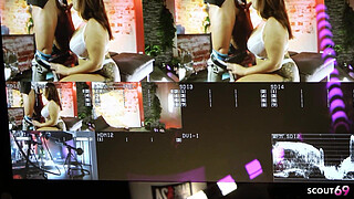 Curvy Brown Skin German Bitch with Big Butt and Tits seduce to Fuck at Model Job and let him cum in her Mouth