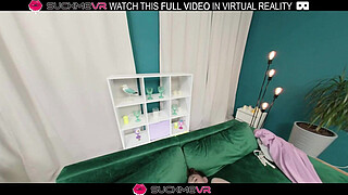 Powerful fucking and cock sucking with intense moaning for brunette teen Kwini Kim,in VR.