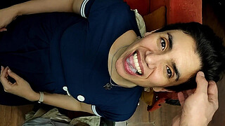 Quickie! Blowjob on the couch and cum mouthful