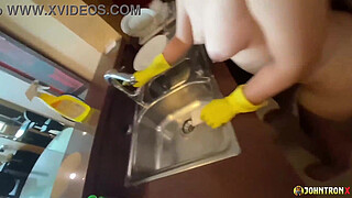 JohnTronX - Naked Asian maide is getting fucked arround the appartment