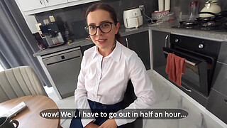 My stepsister was going to an interview, but I tore her jeans and ass!