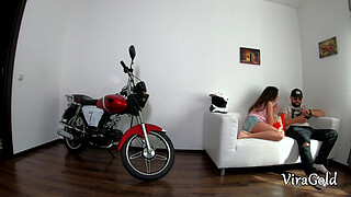 Slim Motorcyclist Girl Gave Blowjob and Received Anal