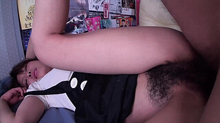 Japanese cheerleader sucks cock and gets fucked and creampied