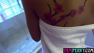 Naughty asian teen stepdaughter Vina Sky wants to get stepdads big dick