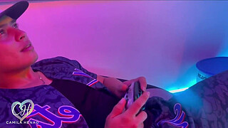 I suck my roommate's dick while he plays Playstation with his friends