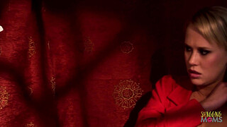 This blonde milf has an amazing body and gorgeous fake tits and she is pleased by a guy